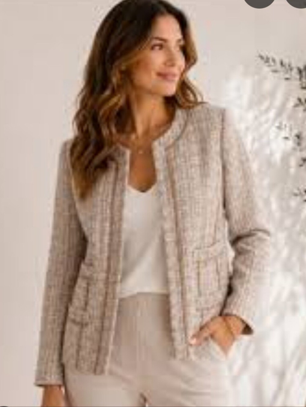 NWT CHICO'S DAPHINE TRAVEL TAN TWEED JACKET BLAZER SIZE 1